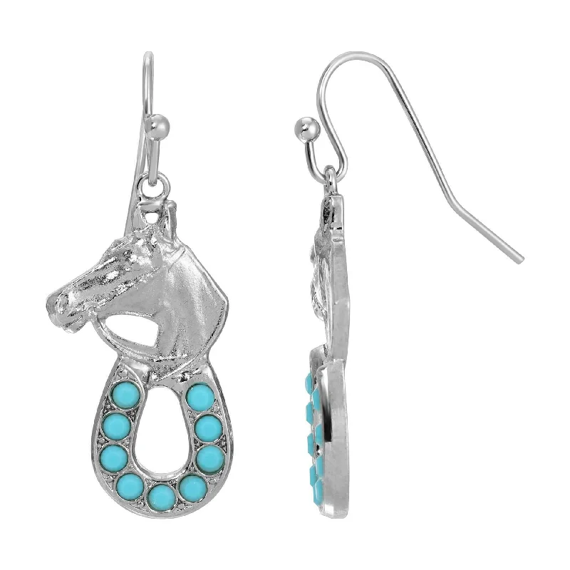 ladies earrings with arrow design -1928 Jewelry Turquoise Crystal Horseshoe Horse Drop Earrings