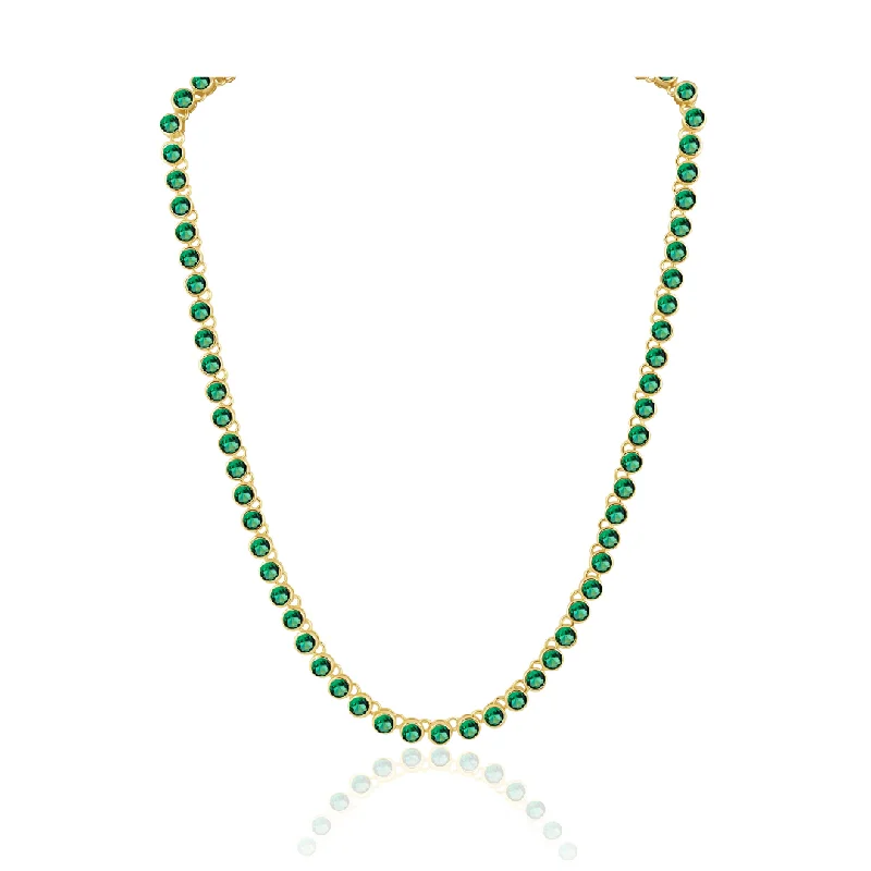 ladies earrings with pearl drops -Bezel Tennis Necklace Emerald