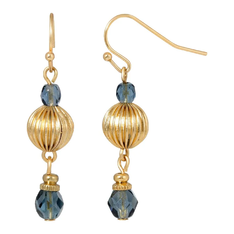 ladies earrings art deco vibe -1928 Jewelry Round Corrugated & Montana Blue Bead Drop Earrings