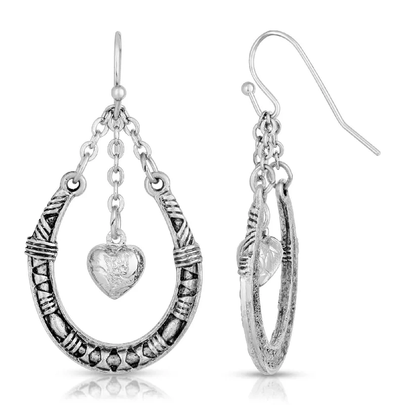 ladies earrings dangling chic look -1928 Jewelry Horseshoe & Heart Chained Dangling Earrings