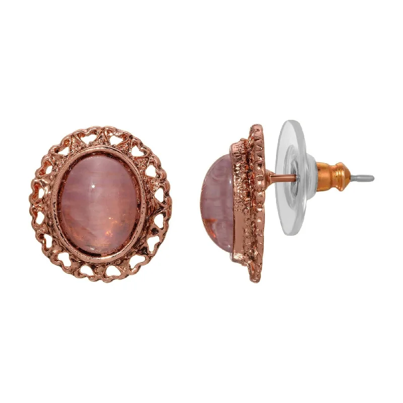 ladies earrings with opal glow -1928 Jewelry Round Stone & Hearts Stud Earrings