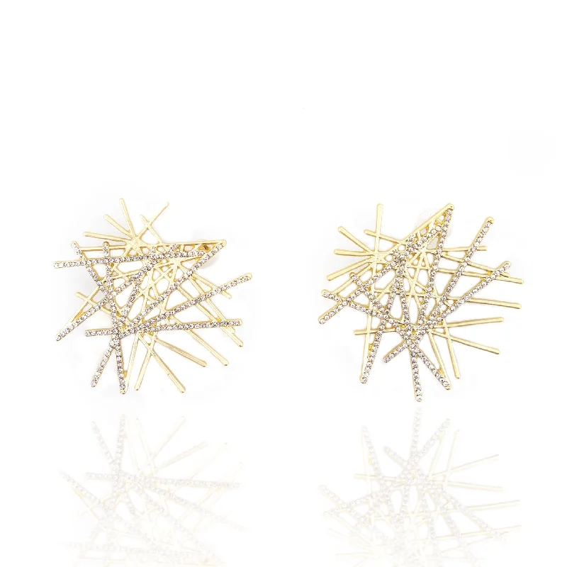 ladies earrings with birthstone -Origami Medium Studs - Soft Gold