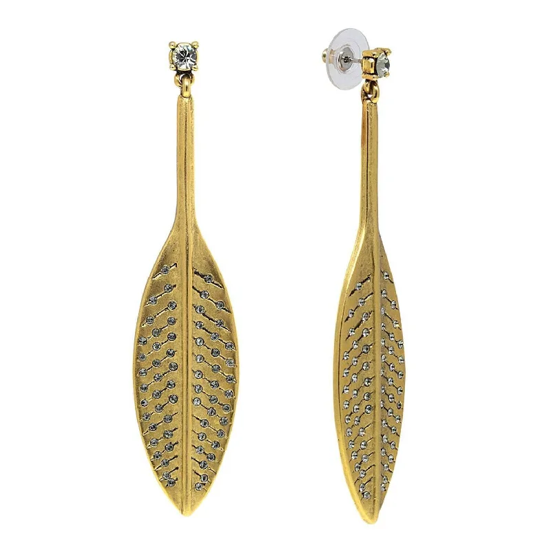 ladies earrings modern sleek -T.R.U. Feather Hand Set Pave Earrings With Austrian Crystal