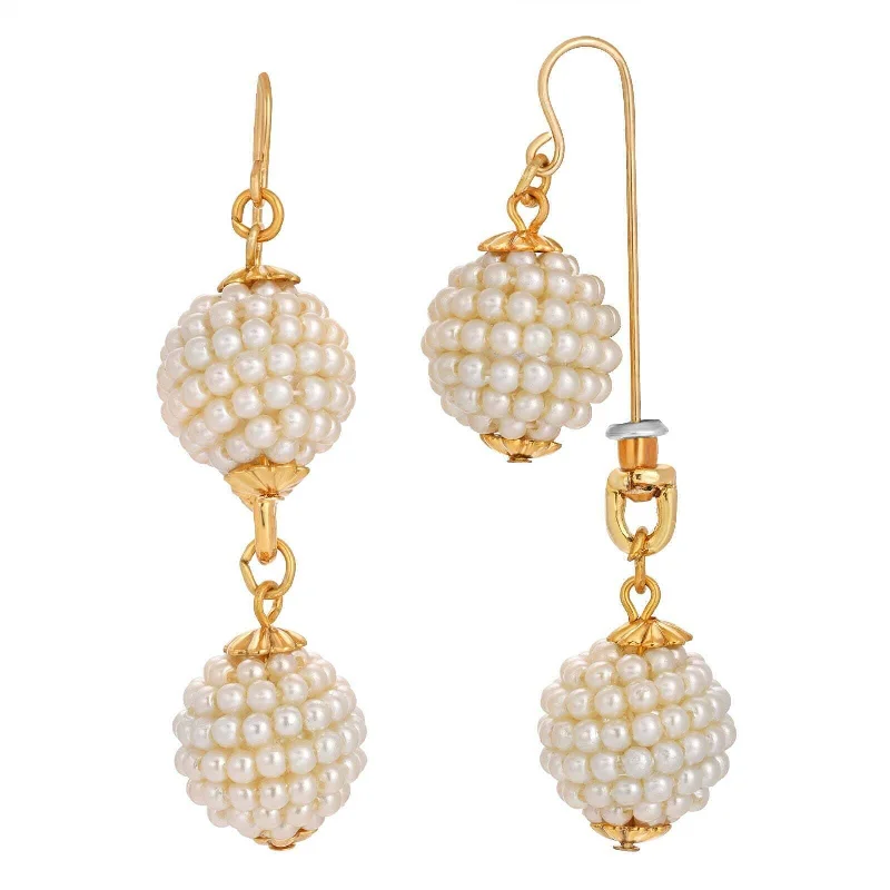 ladies earrings layered look -1928 Jewelry Embossed Seeded White Faux Pearl Drop Earrings