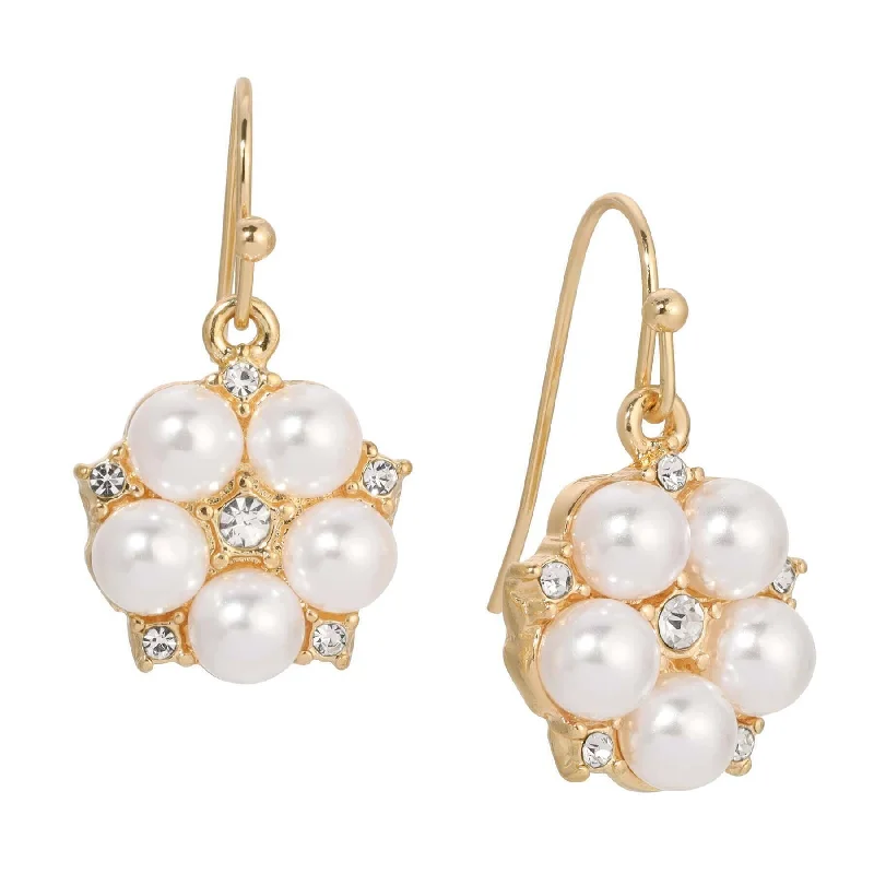 ladies earrings clip on design -1928 Jewelry Crystal Star Flower White Faux Pearl Drop Earrings