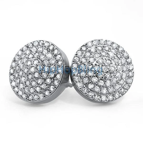 ladies earrings modern sleek -1.30ct Diamond Round Domed Hip Hop Earrings Steel