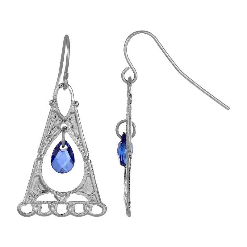 ladies earrings for young women -1928 Jewelry Suspended Blue Stone Triangular Drop Earrings