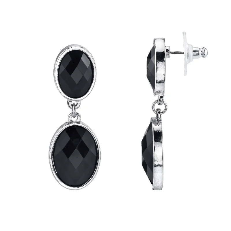 ladies earrings dainty charm -2028 Jewelry Black Faceted Stone Post Dangle Earrings