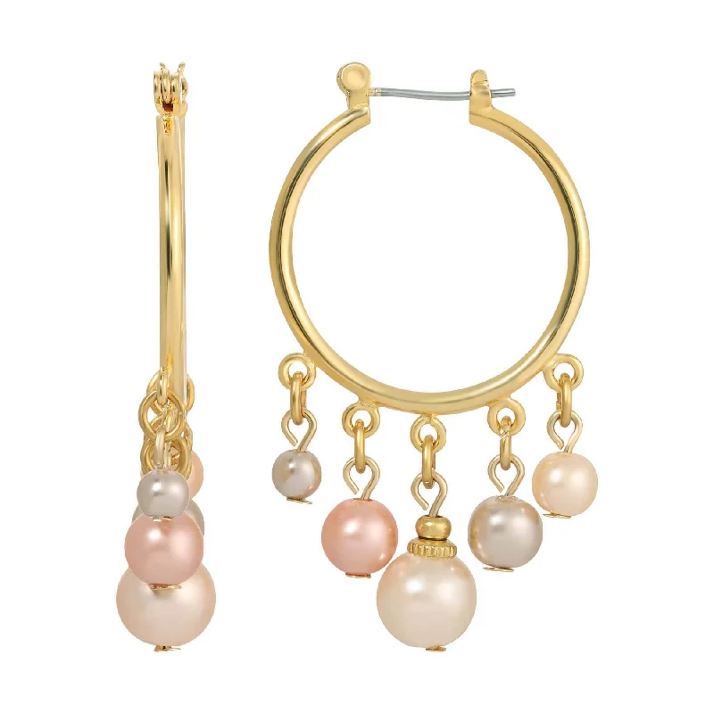 ladies earrings with peridot green -1928 Jewelry Rosabella Multicolor Faux Pearl Hoop Earrings