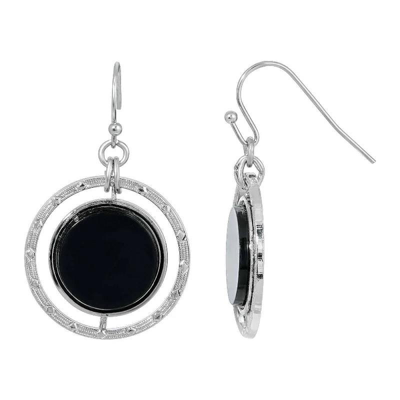 ladies earrings for wedding elegance -1928 Jewelry Concentric Black Stone Drop Earrings