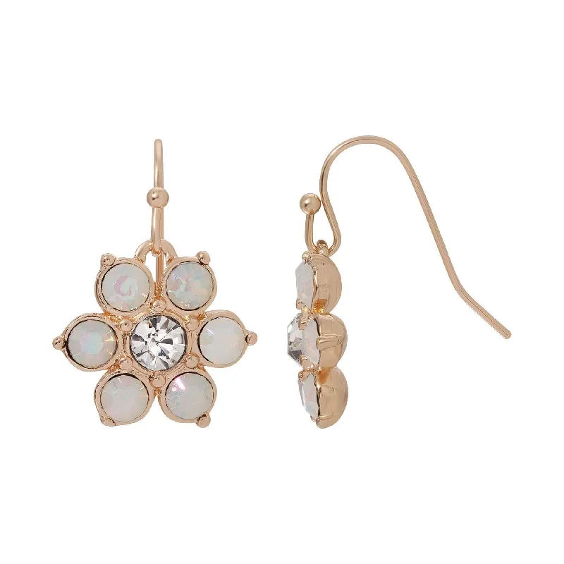 ladies earrings dainty charm -1928 Jewelry Opal Radiance Stone & Crystal Flower Drop Earrings