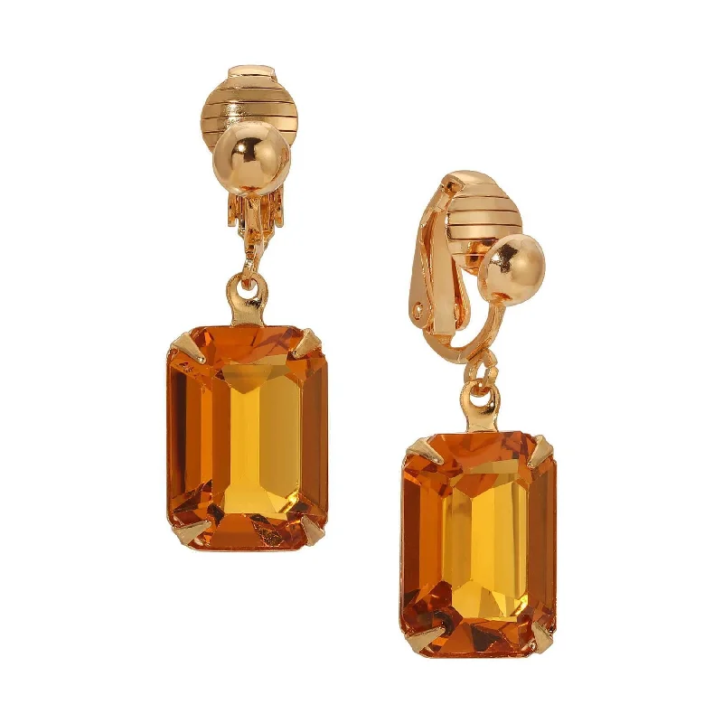 ladies earrings with turquoise stone -1928 Jewelry Golden Elegance Topaz Austrian Crystal Clip On Earrings