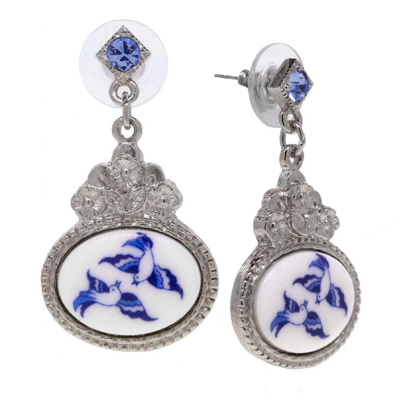 ladies earrings for young women -1928 Jewelry Blue Willow Flower Light Sapphire Crystal Post Drop Earrings