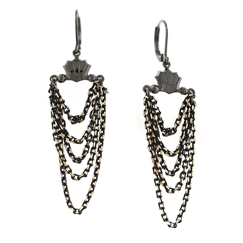 ladies earrings classic elegance -1928 Jewelry Eclipse Black And Gold Chain Layered Drop Earrings