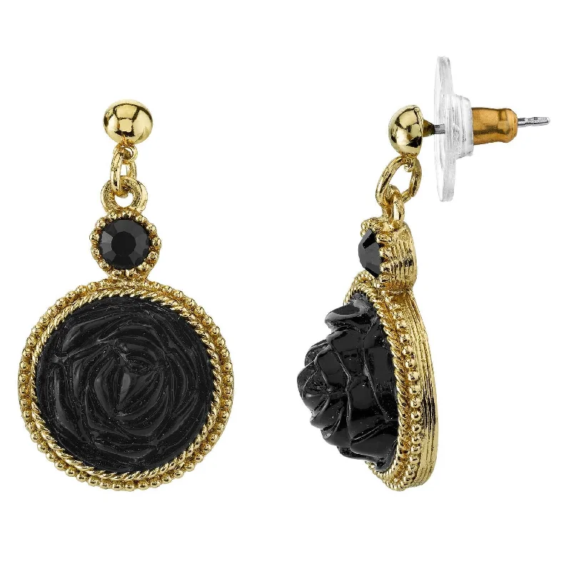 ladies earrings floral design -2028 Jewelry Gold-Tone Black Drop Earrings