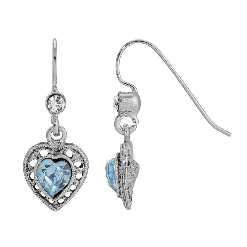 ladies earrings delicate dangle -1928 Jewelry Antiqued Heart Crystal Drop Earrings