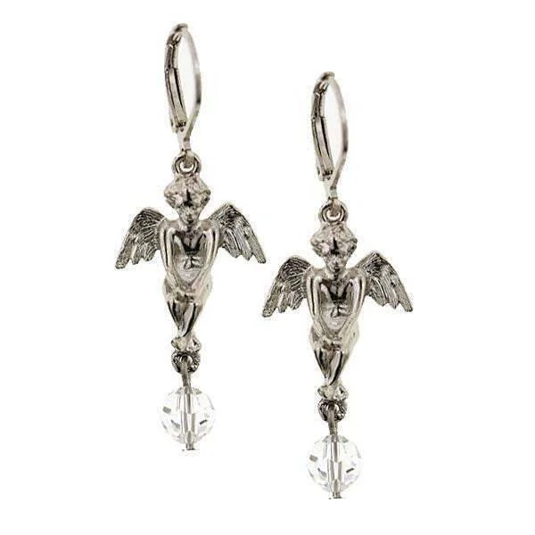 ladies earrings classic elegance -1928 Jewelry Winged Angel With Crystal Drop Earrings