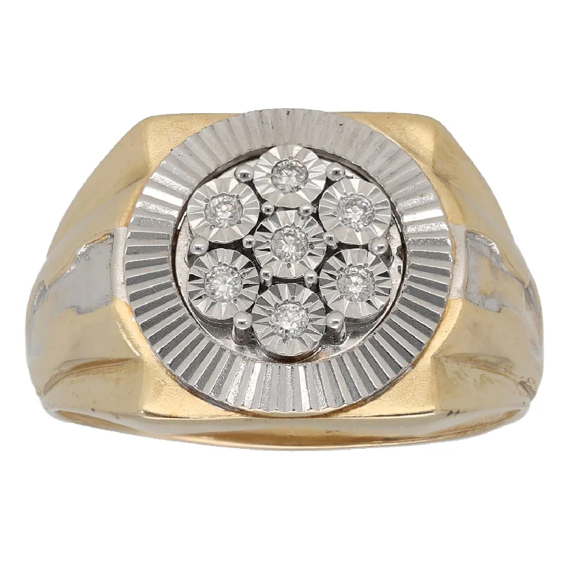 ladies engagement rings emerald cut elegance -9ct Bi-Colour Gold 0.10ct Diamond Patterned Signet Ring Size S