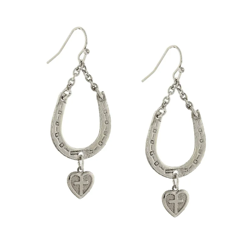 ladies earrings for bridal look -1928 Jewelry Horseshoe And Heart With Cross Drop Earrings