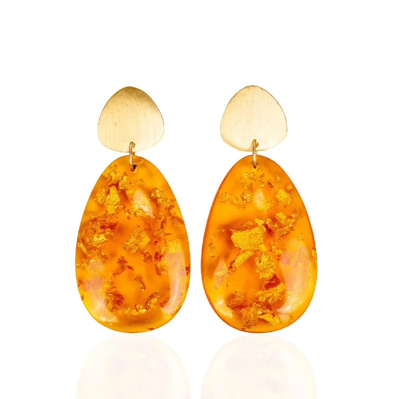 ladies earrings for beach wear -Malika Dangles - Orange & Metallic Gold Fleck