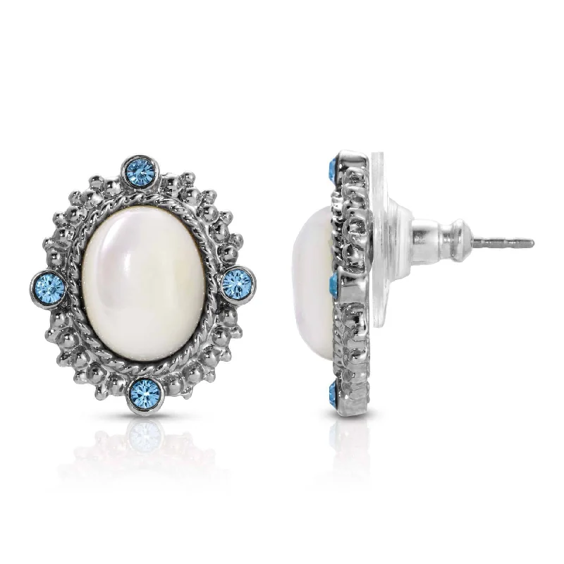 ladies earrings with shell detail -1928 Jewelry Aquamarine Crystal Mother Of Pearl Post Earrings