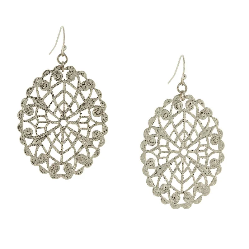 ladies earrings with pearl drops -1928 Jewelry Intricate Oval Filigree Drop Earrings