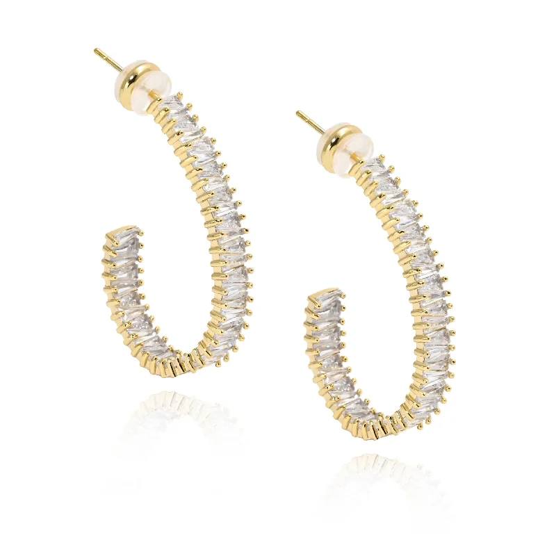 ladies earrings with diamond studs -Hazel CZ Hoop