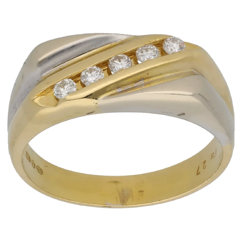 ladies engagement rings with crystal accents -18ct Bi-Colour Gold 0.15ct Diamond Signet Ring Size T