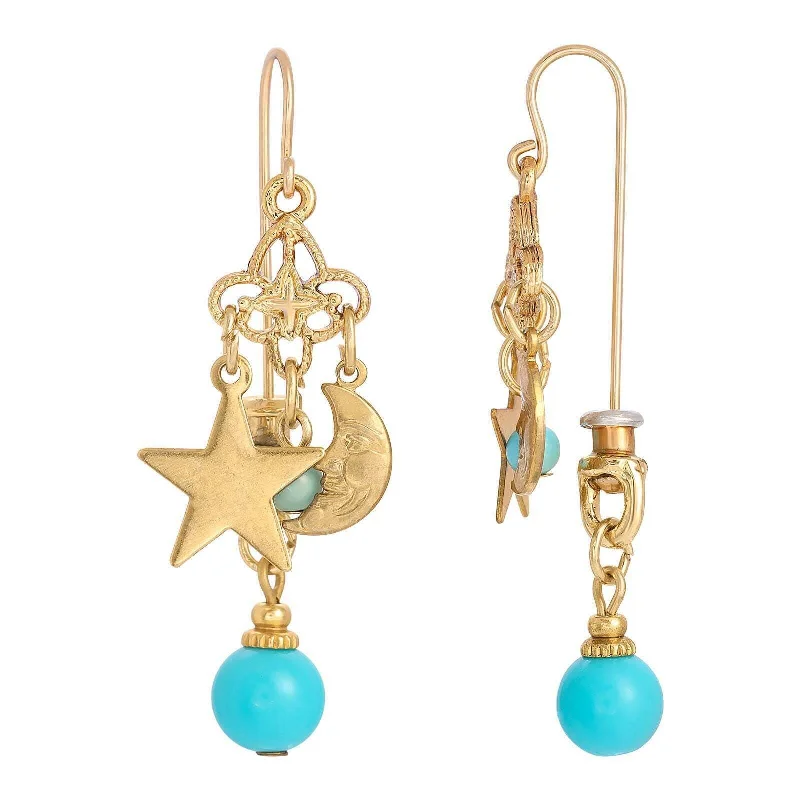 ladies earrings bold statement -1928 Jewelry Star and Moon Turquoise Bead Drop Earrings