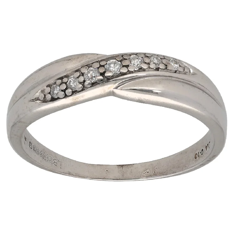 ladies engagement rings timeless beauty -9ct White Gold 0.10ct Diamond Half Eternity Ring Size R