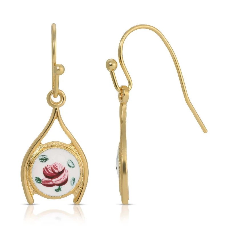 ladies earrings with gemstone sparkle -1928 Jewelry Artisan Pink Rosebud Wishbone Drop Earrings