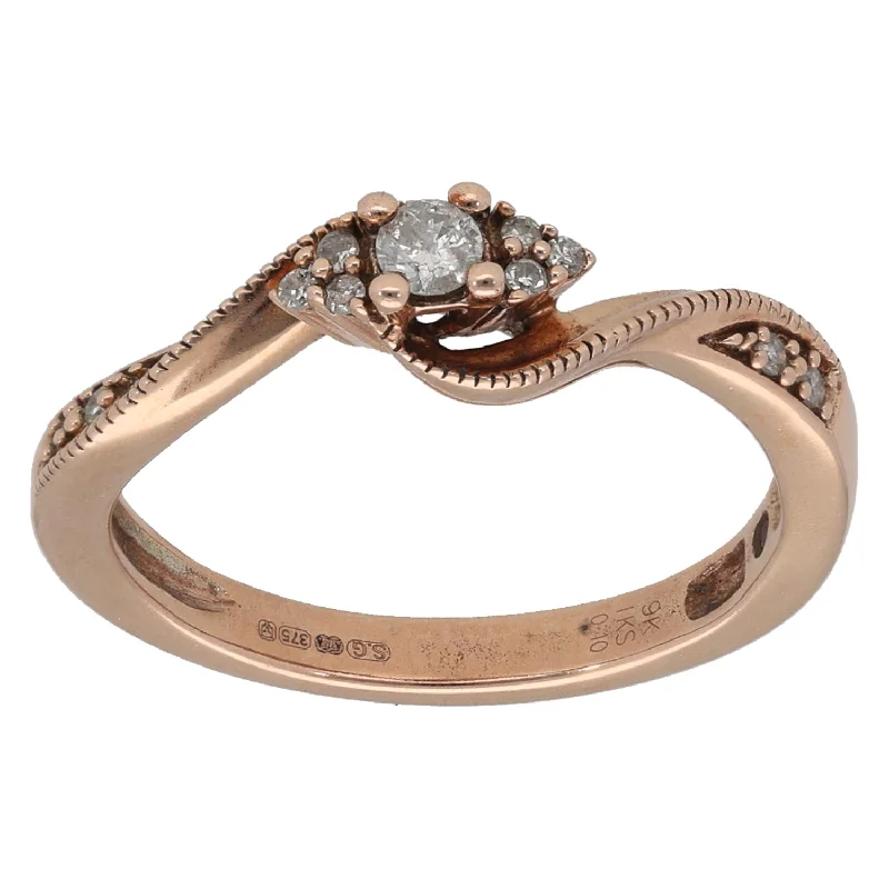 ladies engagement rings trillion cut gem -9ct Rose Gold 0.10ct Diamond Dress/Cocktail Ring Size K