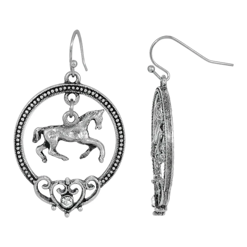 ladies earrings for special occasions -1928 Jewelry Antiqued Pewter Galloping Horse Drop Earrings