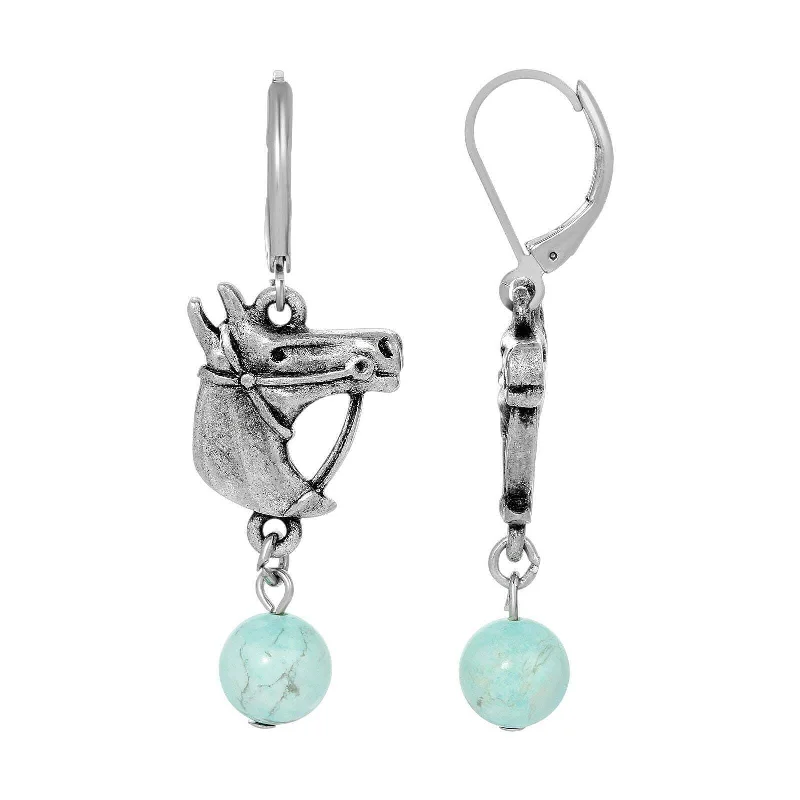 ladies earrings with zircon shine -1928 Jewelry Southwest Turquoise Gemstone Horse Head Dangle Earrings