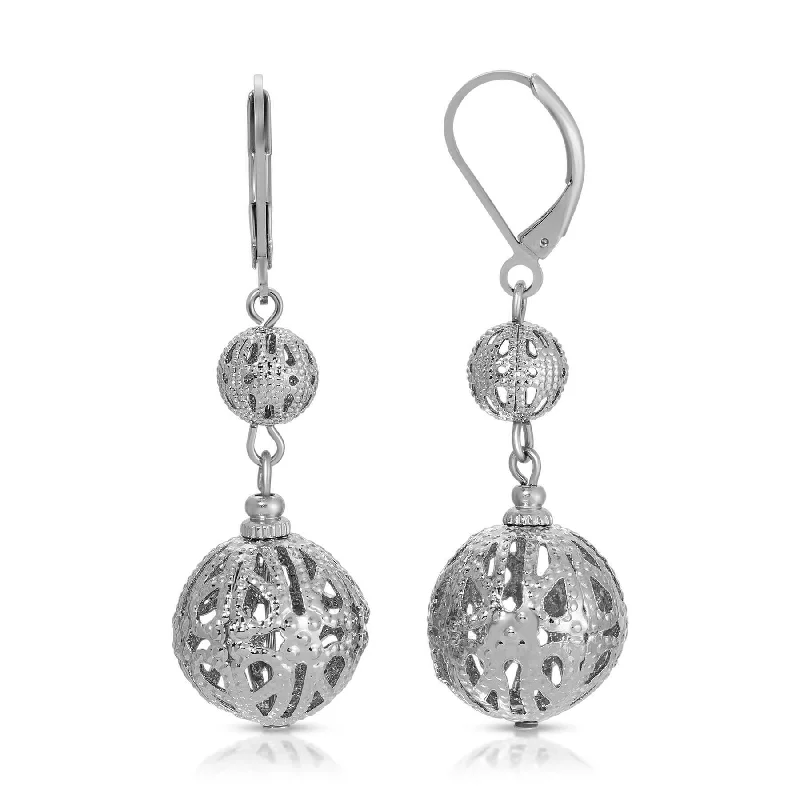 ladies earrings for trendy women -1928 Jewelry Double Filigree Puff Dangle Earrings