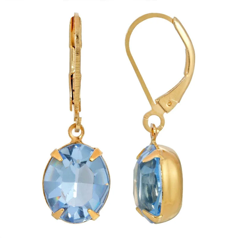 ladies earrings with blue topaz -1928 Jewelry Oval Austrian Crystal Gold Drop Earrings