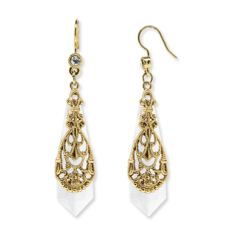 ladies earrings trendy minimalist -1928 Jewelry Filigree Over Clear Faceted Crystal Drop Earrings