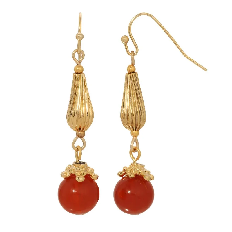 ladies earrings boho chic style -1928 Jewelry Carnelian Bead Heritage Treasure Drop Earrings