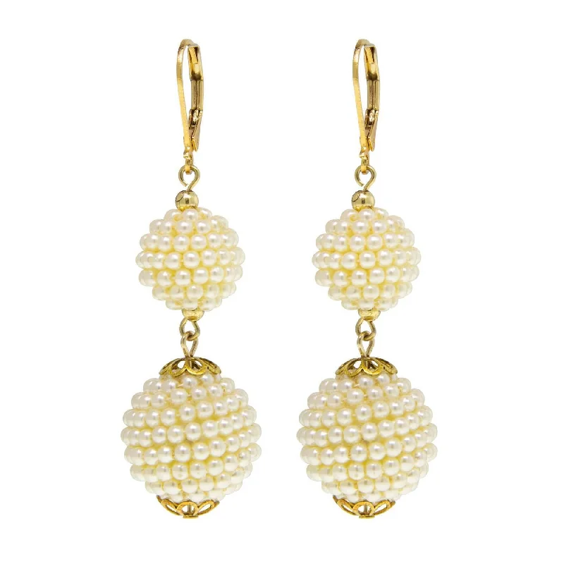 ladies earrings romantic appeal -1928 Jewelry Double Seeded Faux Pearl Drop Ball Earrings