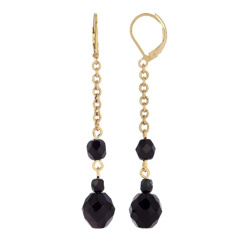 ladies earrings with gemstone sparkle -1928 Jewelry Minuit Black Glass Bead Drop Earrings