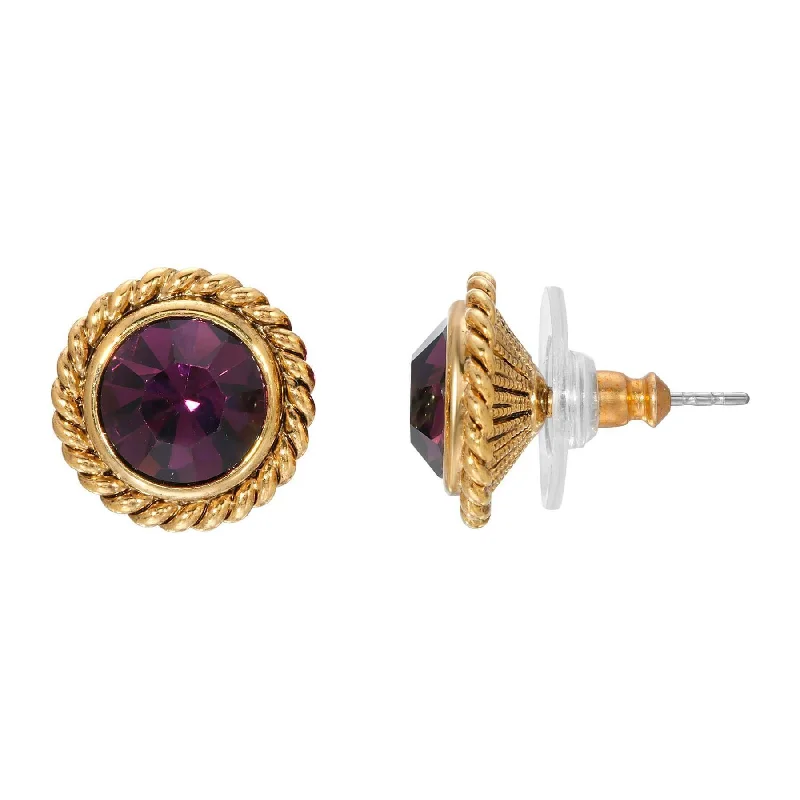 ladies earrings with yellow citrine -1928 Jewelry Purple Crystal Round Button Earrings