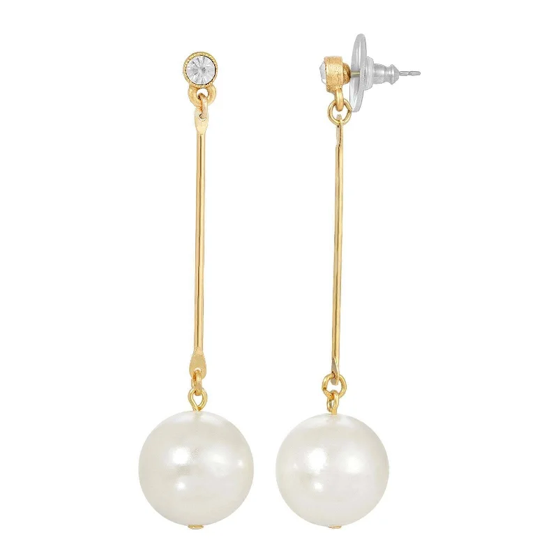 ladies earrings heart shaped -1928 Jewelry Classic Linear Faux Pearl Drop Earrings