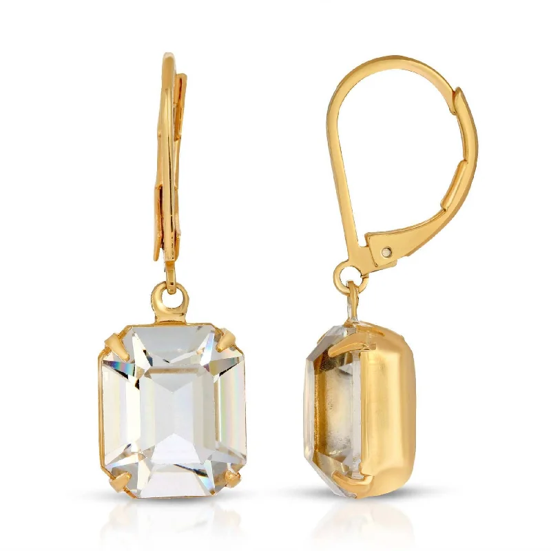 ladies earrings hypoallergenic metal -1928 Jewelry Octagon Clear Austrian Crystal Element Lever Back Drop Earrings