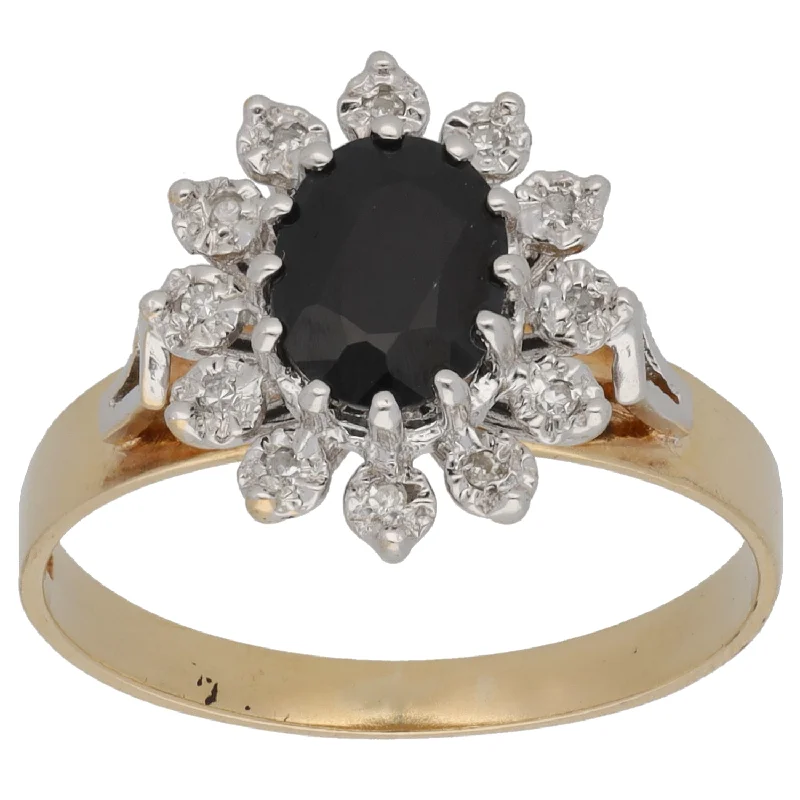 ladies engagement rings under 500 dollars -9ct Gold Sapphire & 0.06ct Diamond Cluster Ring Size R