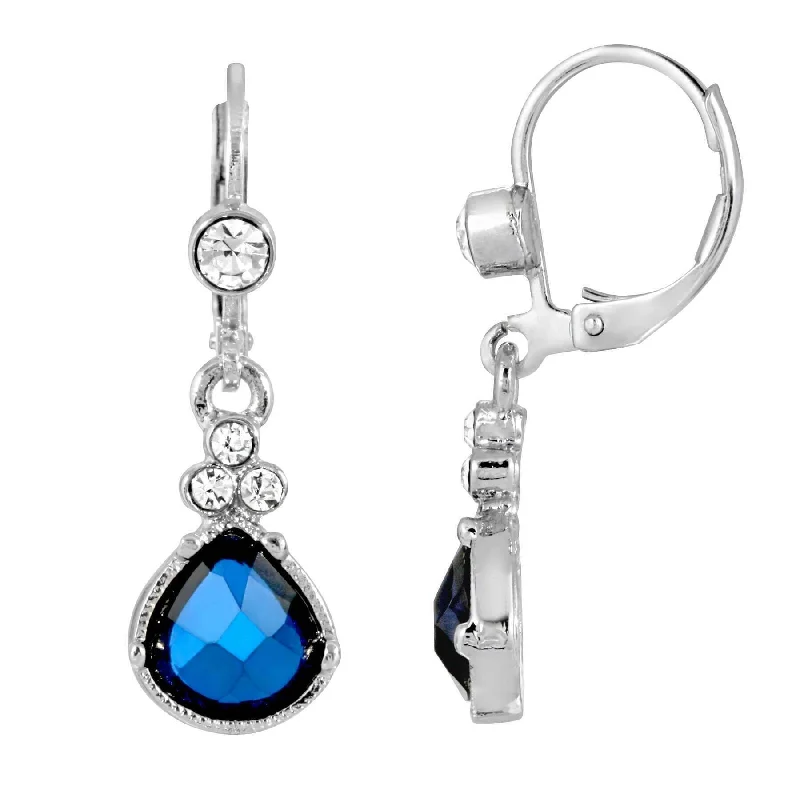 ladies earrings for special occasions -1928 Jewelry Fantasy Blue & Clear Crystal Drop Earrings