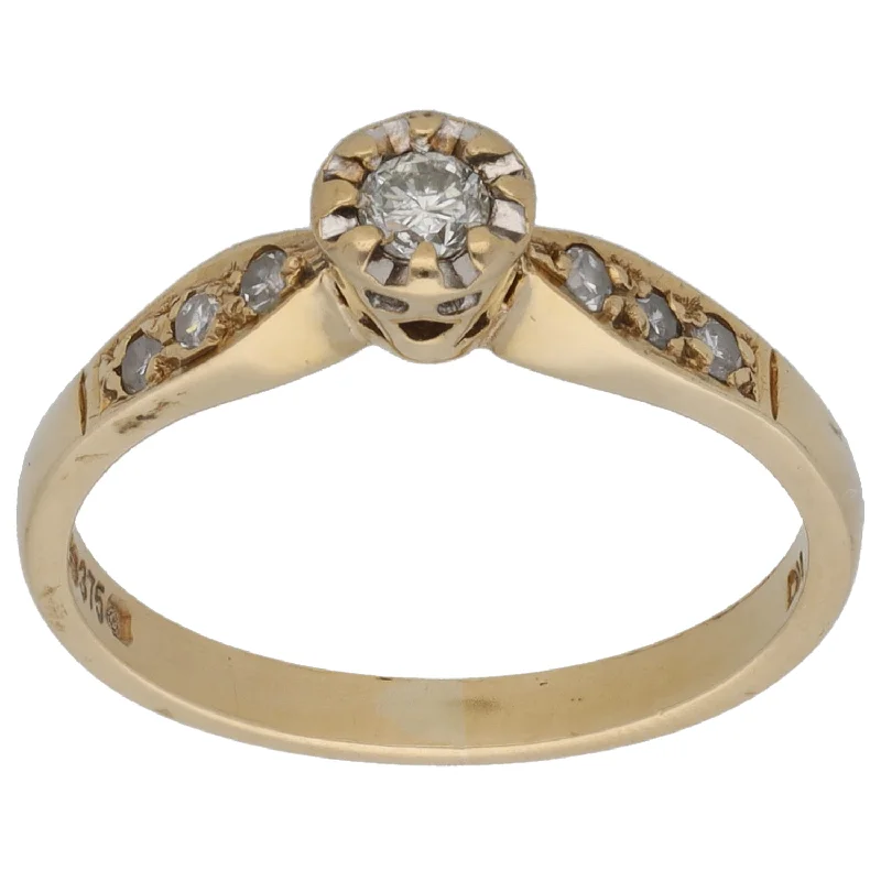 ladies engagement rings hypoallergenic metal -9ct Gold 0.20ct Diamond Solitaire Ring With Accent Stones Size L