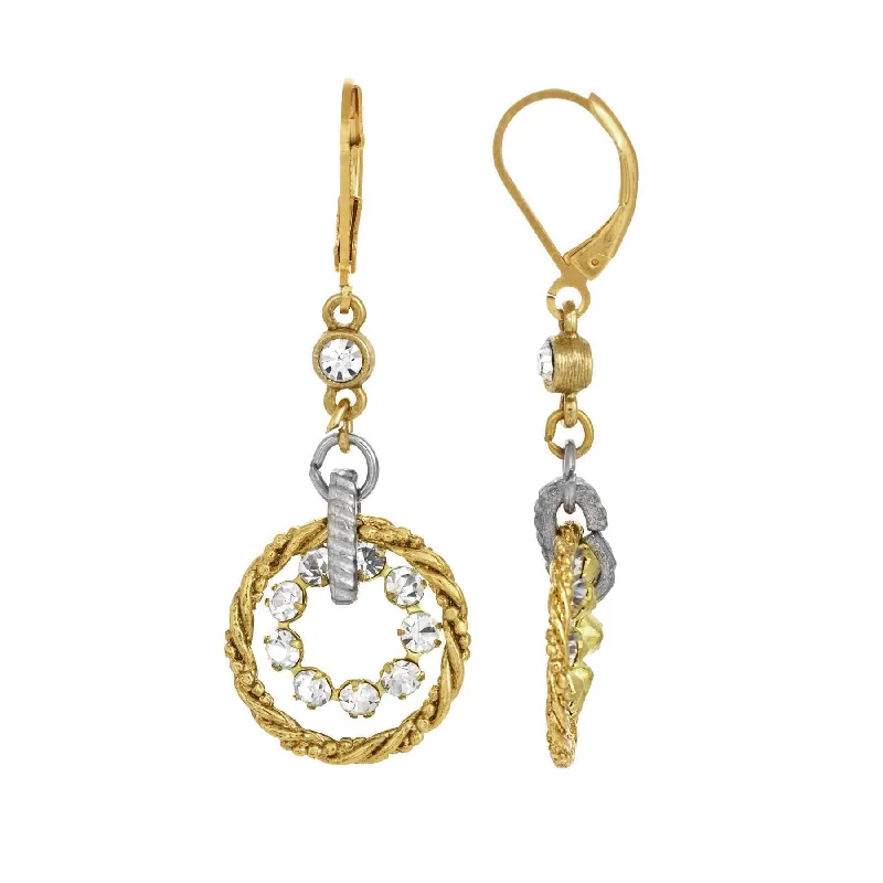 ladies earrings for daily use -1928 Jewelry Round Crystal Rope Hoop Two Tone Drop Earrings