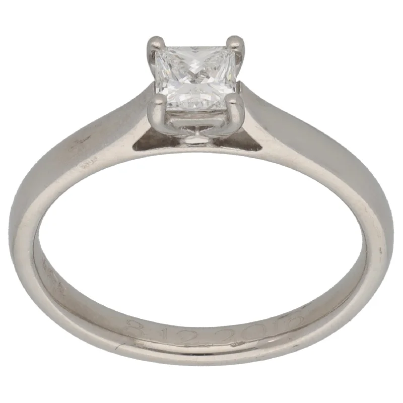 ladies engagement rings gold plated finish -Platinum 0.33ct Square Diamond Solitaire Ring Size L