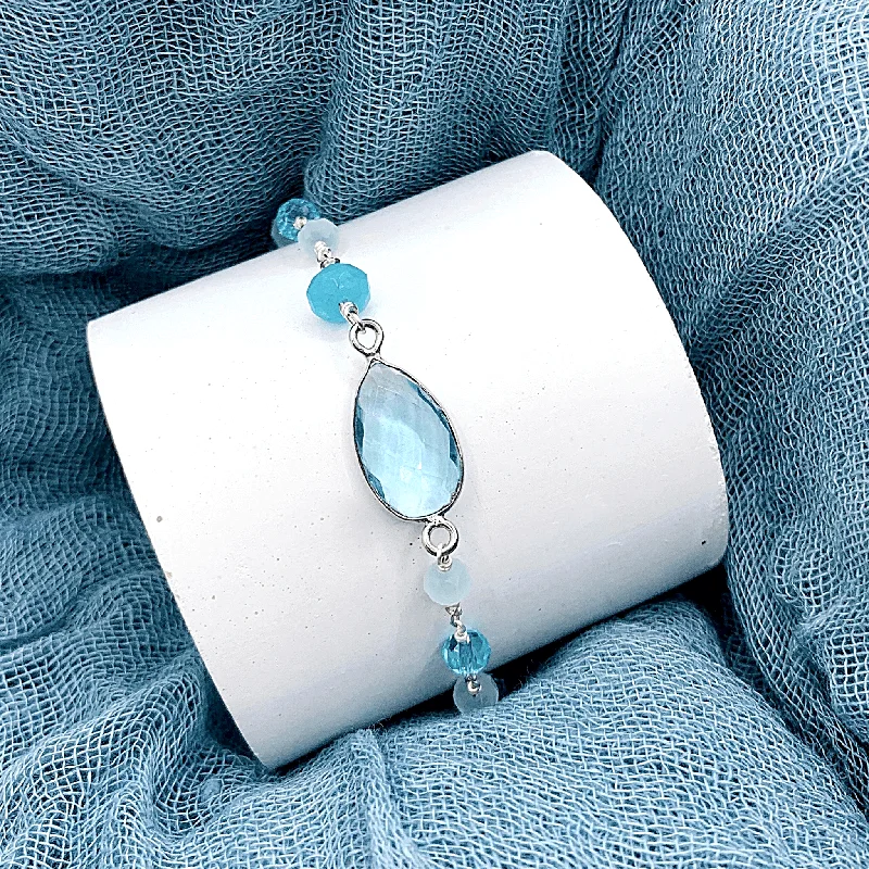 bracelets with silver pendant -Aquamarine Quartz Silver Adjustable Bracelet