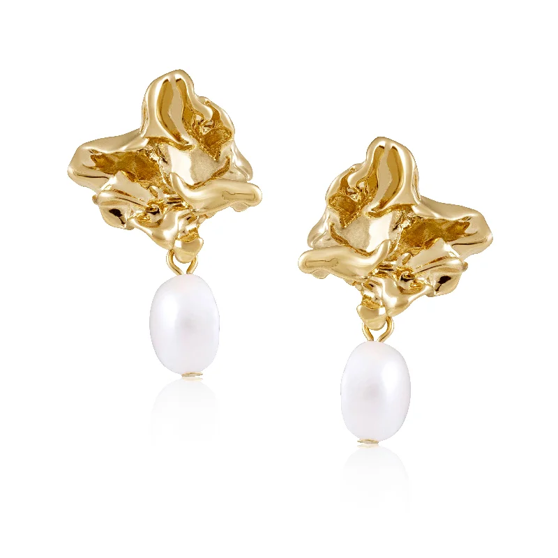 ladies earrings trendy minimalist -Greta Pearl Earring